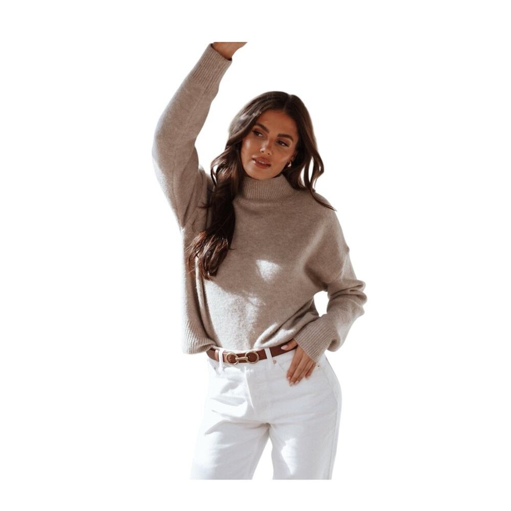 Petal & Pup Brianna Mockneck Knit Sweater Cream Tan Camel Sweater Size M/L